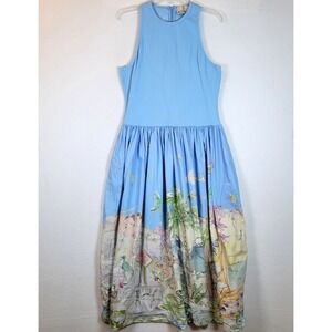 ALÉMAIS Womens Anouk Art-to-wear Tank Ballet Midi Dress Size 10 Blue Cocktail